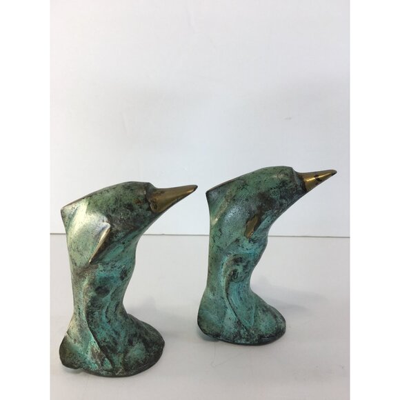 Vintage Solid Bronze Dolphins Figurines Sculptures Statue Home Decor - Set of 2 - Picture 1 of 16